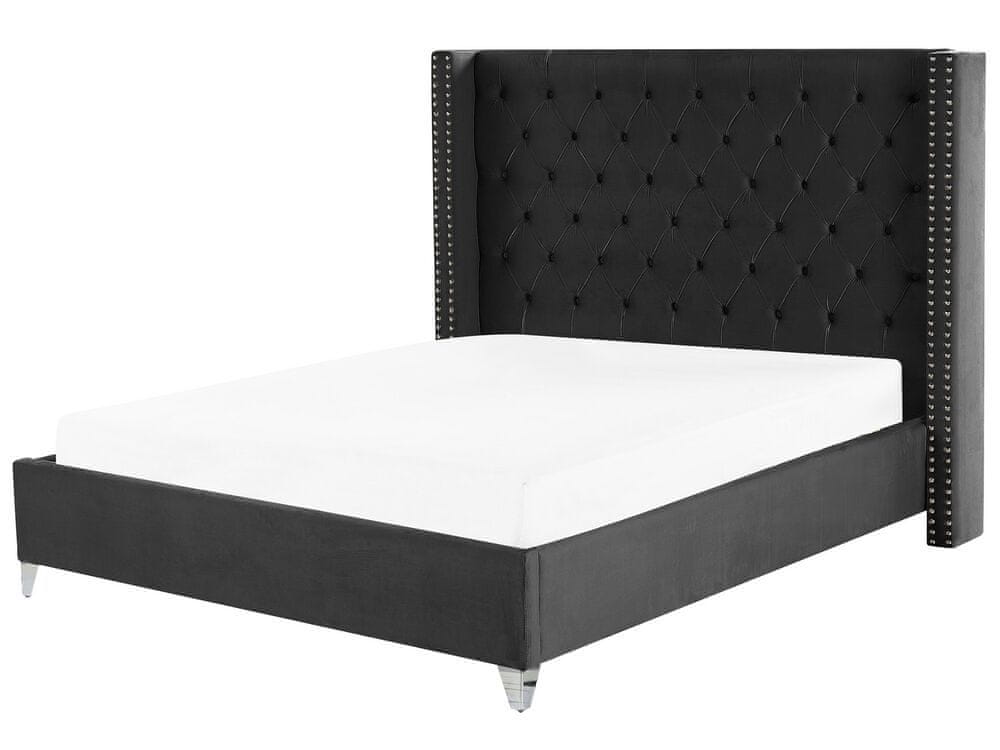 Beliani Zamatová posteľ 180 x 200 cm čierna LUBBON